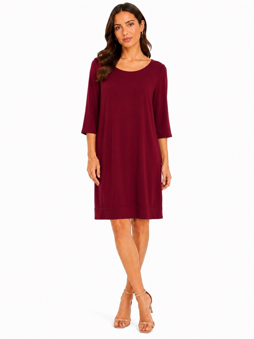 NWT Chico's Shift Dress Reversible 3/4 Sleeve Solid Merlot Red & Mulberry 8/10